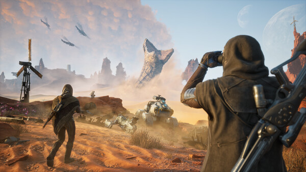 Dune Awakening game desert environment with character in stillsuit