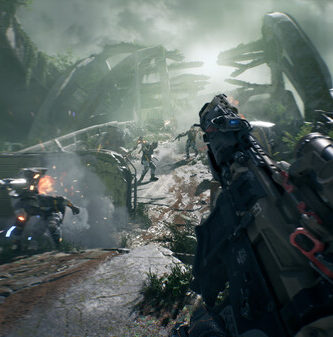 La Quimera gameplay screenshot showing intense sci-fi FPS action