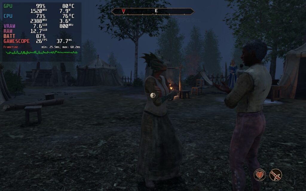 Screenshot of The Elder Scrolls 4: Oblivion Remastered running on Steam Deck with low settings