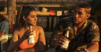 GTA 6 Trailer 2 screenshot showing Jason and Lucia reunited in Vice City