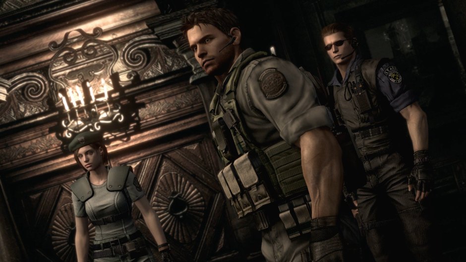 Resident Evil 1 original game characters in a dark mansion setting