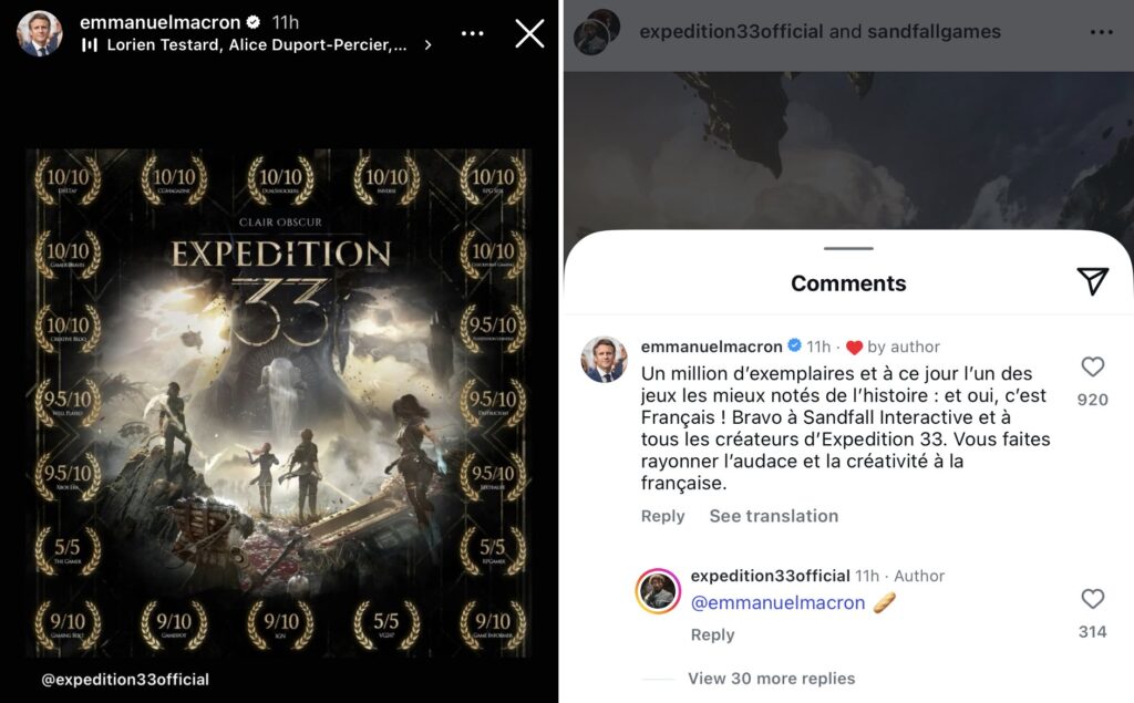 Poster of Clair Obscur: Expedition 33 featuring review scores, characters, and fantasy scenery