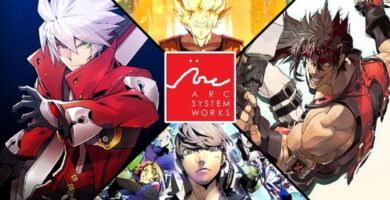 Arc System Works logo with Nintendo Switch 2 console and fighting game background