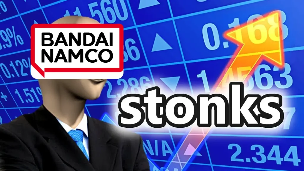 Bandai Namco logo with dramatic upward trend chart
