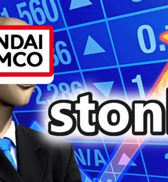 Bandai Namco logo with dramatic upward trend chart