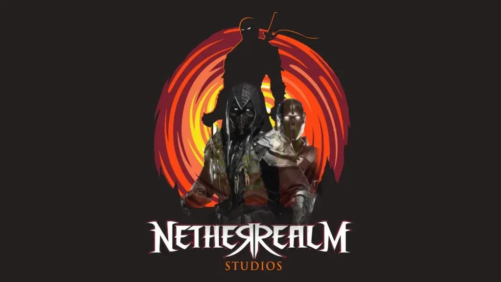 NetherRealm Studios logo with Mortal Kombat 1 character fading into shadows