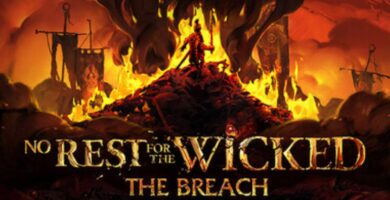 Moon Studios logo fading into background of No Rest for the Wicked with a "Mixed Reviews" Steam label
