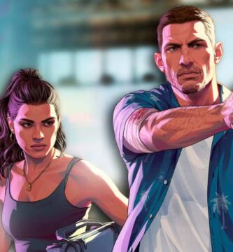 GTA 6 logo with 2026 release delay announcement and characters Jason and Lucia