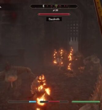 Oblivion Remastered gameplay footage showcasing a player’s struggle with the tough enemies during the Kvatch quest.