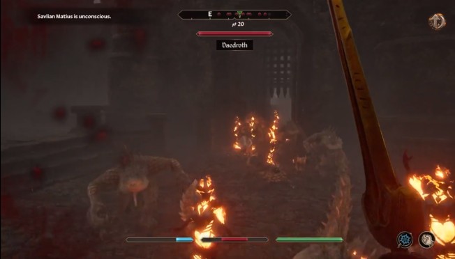 Oblivion Remastered gameplay footage showcasing a player’s struggle with the tough enemies during the Kvatch quest.