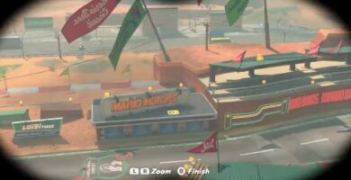 Mario Kart World binocular station feature shown in desert map area