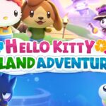 Hello Kitty Island Adventure Frozen Peaks snowy landscape, Hello Kitty game furniture stacking feature, Hello Kitty Island Adventure friendship gifting system screenshot