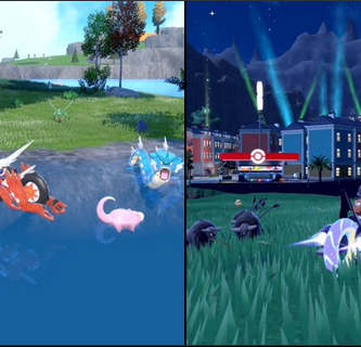 4K screenshots of Pokémon Scarlet and Violet on Nintendo Switch 2 showing improved graphics and Pokémon spawn rates
