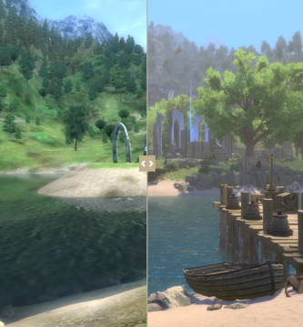 Skyblivion vs Oblivion Remastered screenshot comparison of Ayleid ruins, major cities, and Cyrodiil landscapes