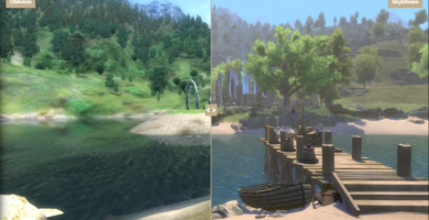 Skyblivion vs Oblivion Remastered screenshot comparison of Ayleid ruins, major cities, and Cyrodiil landscapes
