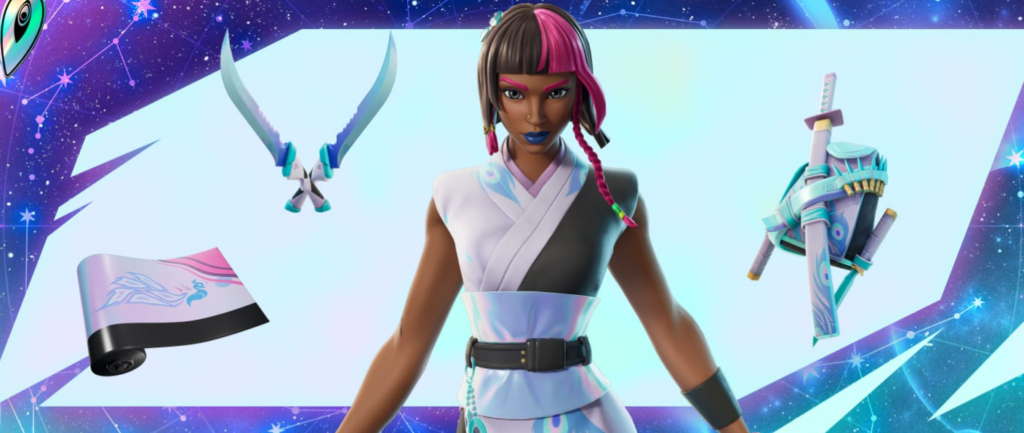 Fortnite Iridia Vayne skin and Celestial Strike event cosmetics showcase