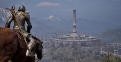 Oblivion Remastered character overlooking the Imperial City with updated next-gen graphics