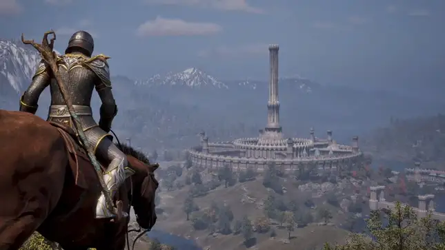 Oblivion Remastered character overlooking the Imperial City with updated next-gen graphics