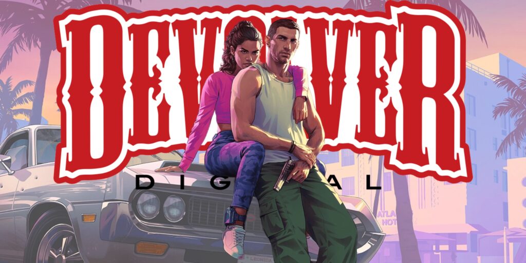 Devolver Digital logo clashing with GTA 6 release teaser and May 2026 date