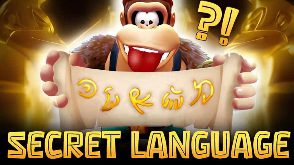 YouTuber 2Chrispy decoding glyph symbols from Donkey Kong Bananza trailer footage