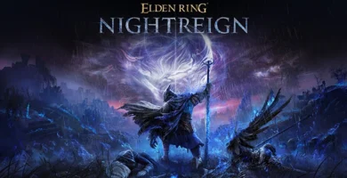 Elden Ring Nightreign promotional artwork showing co-op heroes in a dark fantasy world