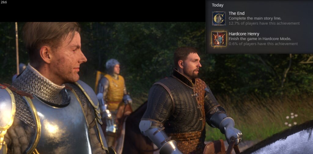Kingdom Come: Deliverance 2 gameplay screenshot with Hardcore achievement unlocked