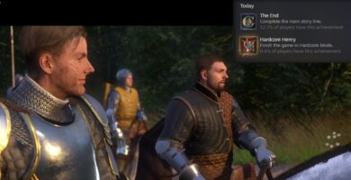 Kingdom Come: Deliverance 2 gameplay screenshot with Hardcore achievement unlocked