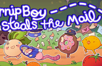 Turnip Boy running through Veggieville stealing mail in colorful 2D style