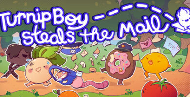 Turnip Boy running through Veggieville stealing mail in colorful 2D style
