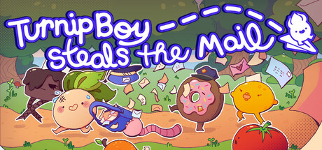 Turnip Boy running through Veggieville stealing mail in colorful 2D style