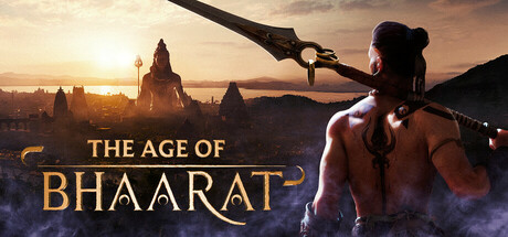 Key art from The Age of Bhaarat showing a warrior in ancient Indian armor standing before a temple