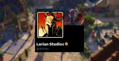 Larian Studios logo and Twitter handle showing @divinity change
