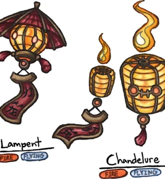 Fan-made regional forms of Litwick, Lampent, and Chandelure inspired by traditional paper lanterns