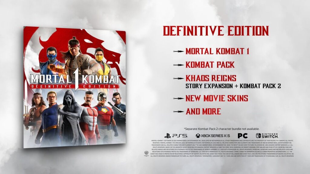 Mortal Kombat 1 Definitive Edition promotional cover art with DLC characters