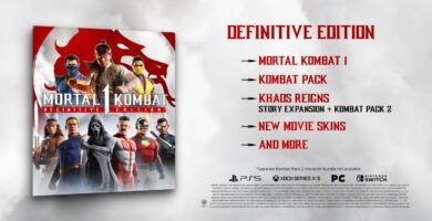 Mortal Kombat 1 Definitive Edition promotional cover art with DLC characters