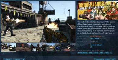 Borderlands game page on Steam showing mixed user reviews after EULA backlash