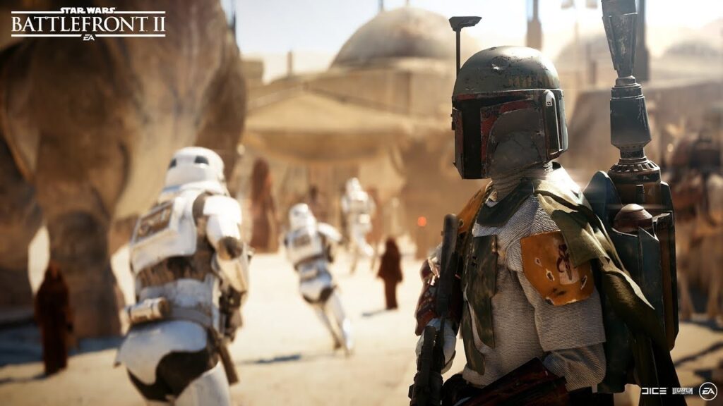 Star Wars Battlefront 2 multiplayer gameplay on Steam with troopers in battle
