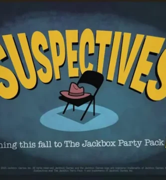 Suspectives gameplay in Jackbox Party Pack 11 featuring cartoon suspects in a humorous interrogation scene.