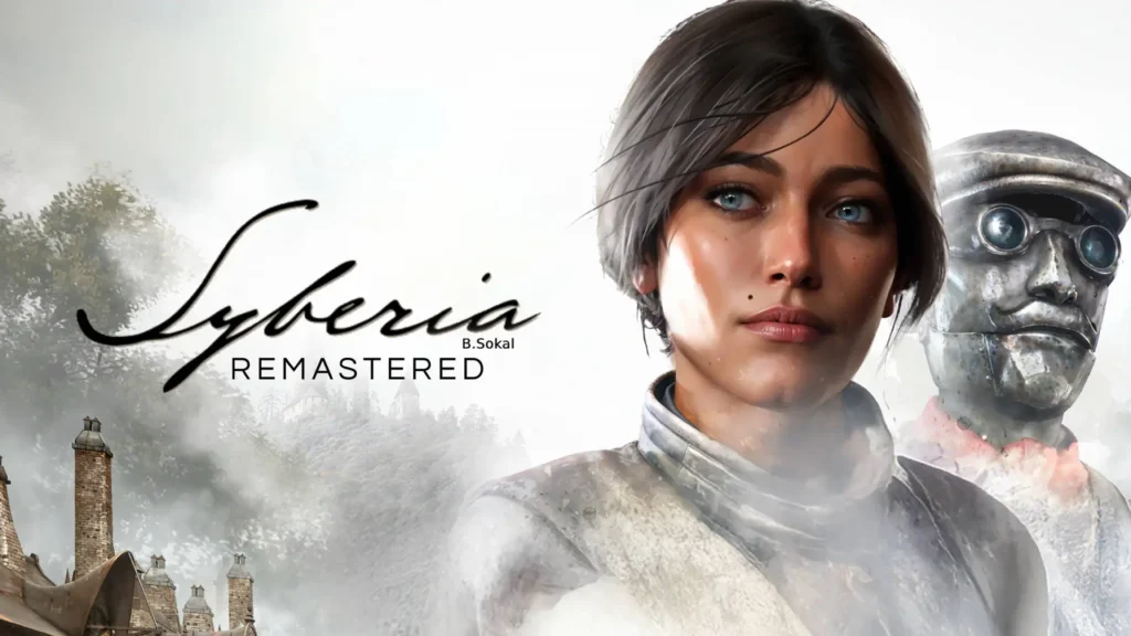 Kate Walker stands in a snow-covered village in Syberia Remastered with updated 4K graphics