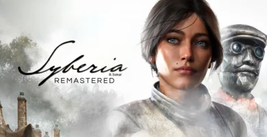 Kate Walker stands in a snow-covered village in Syberia Remastered with updated 4K graphics