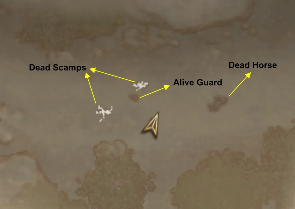 Oblivion Remastered local map showing icons for dead bodies and NPCs