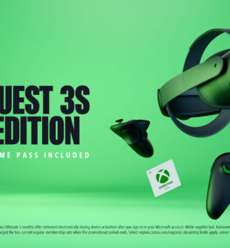 Meta Quest 3S Xbox Edition headset in box next to Xbox controller and Game Pass Ultimate card
