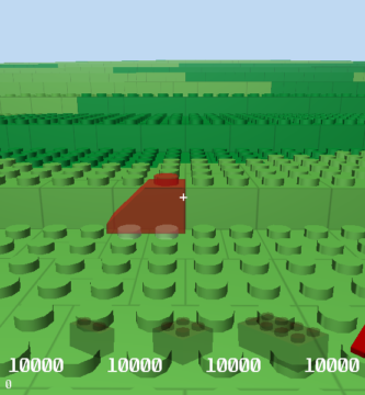 Screenshot of Brickcraft prototype showing LEGO-style Minecraft world and UI from the 2012 build.