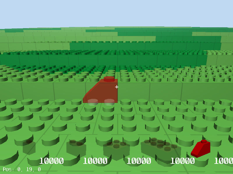 Screenshot of Brickcraft prototype showing LEGO-style Minecraft world and UI from the 2012 build.