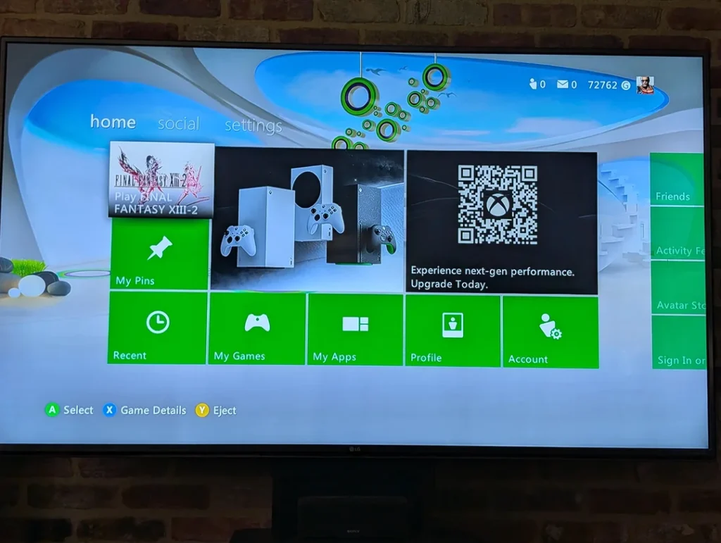 Xbox 360 dashboard update screen showing fixed game thumbnails in 2025