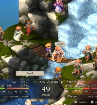 Screenshot of Final Fantasy Tactics: The Ivalice Chronicles remaster showcasing grid-based battle scene