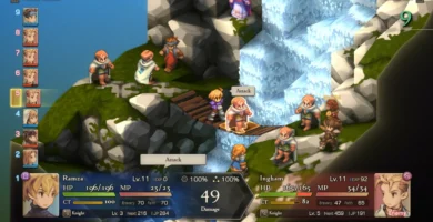 Screenshot of Final Fantasy Tactics: The Ivalice Chronicles remaster showcasing grid-based battle scene