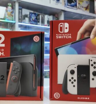 Nintendo Switch 2 packaging next to original Switch box in retail store