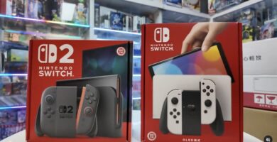 Nintendo Switch 2 packaging next to original Switch box in retail store