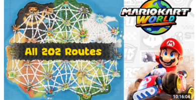 Mario Kart World gameplay showcasing alternate routes on various tracks.